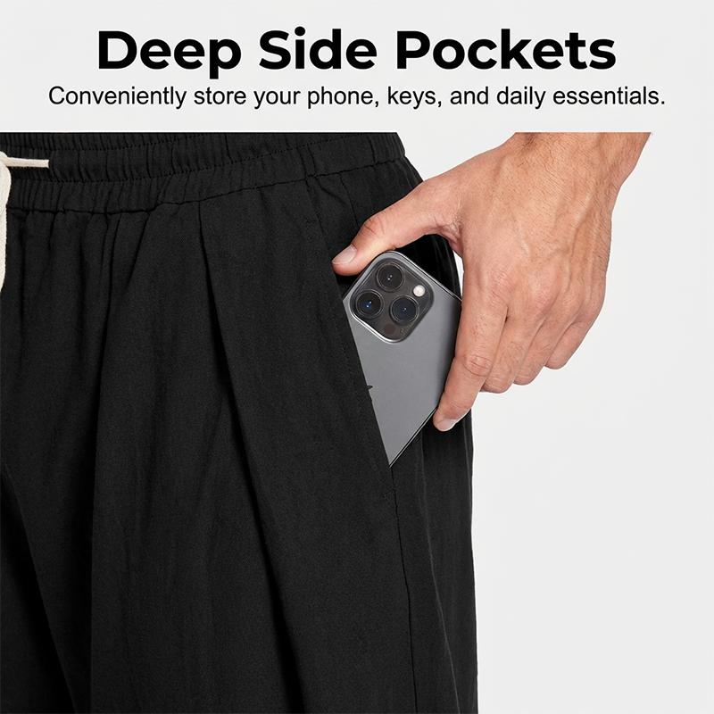 Pantalones casuales de hombre de corte holgado con cordón ajustable.
