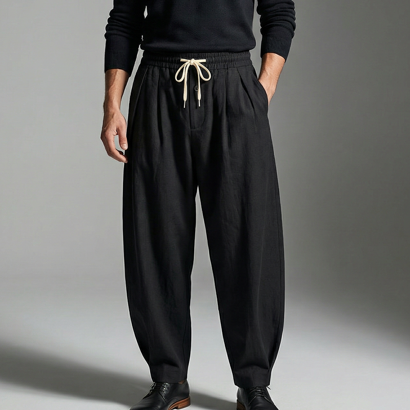 Pantalones casuales de hombre de corte holgado con cordón ajustable.