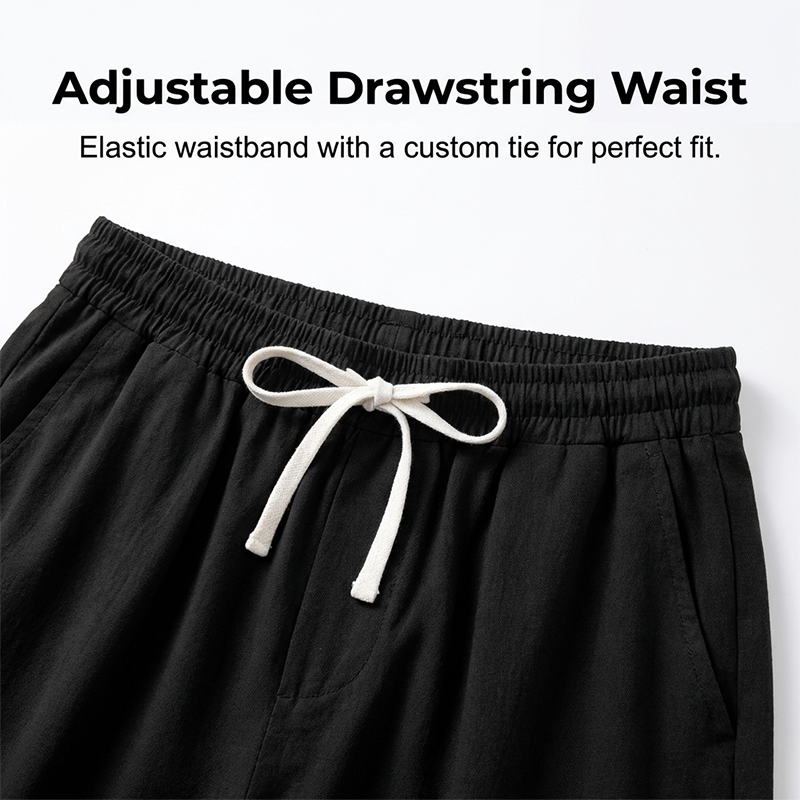 Pantalones casuales de hombre de corte holgado con cordón ajustable.