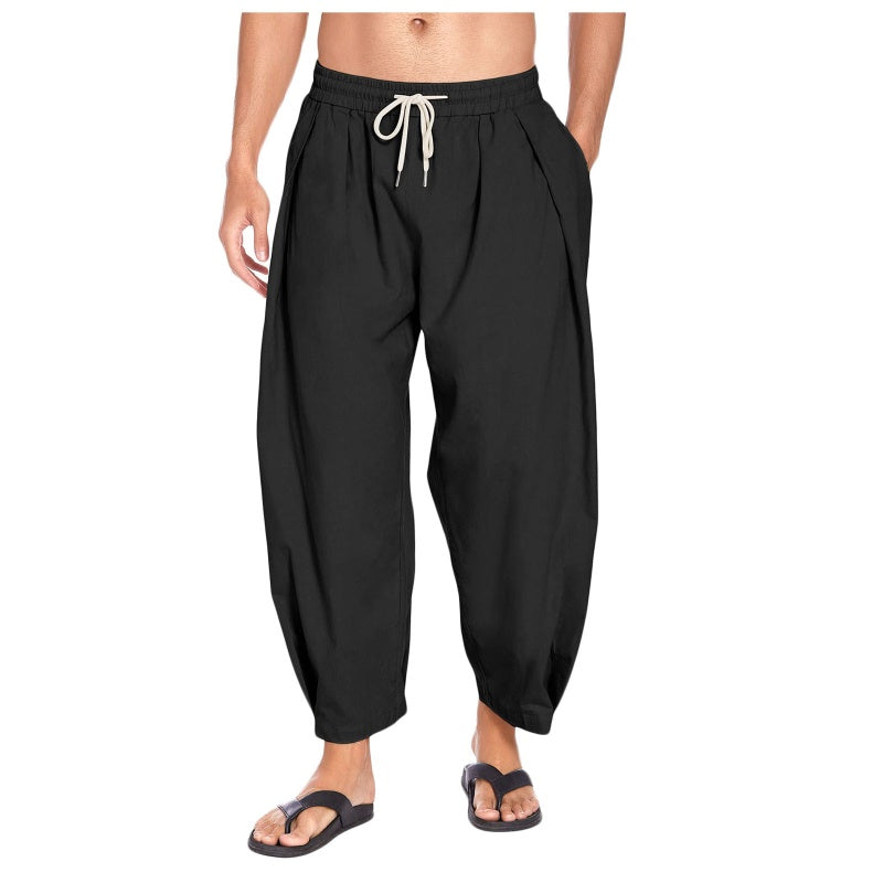 Pantalones casuales de hombre de corte holgado con cordón ajustable.
