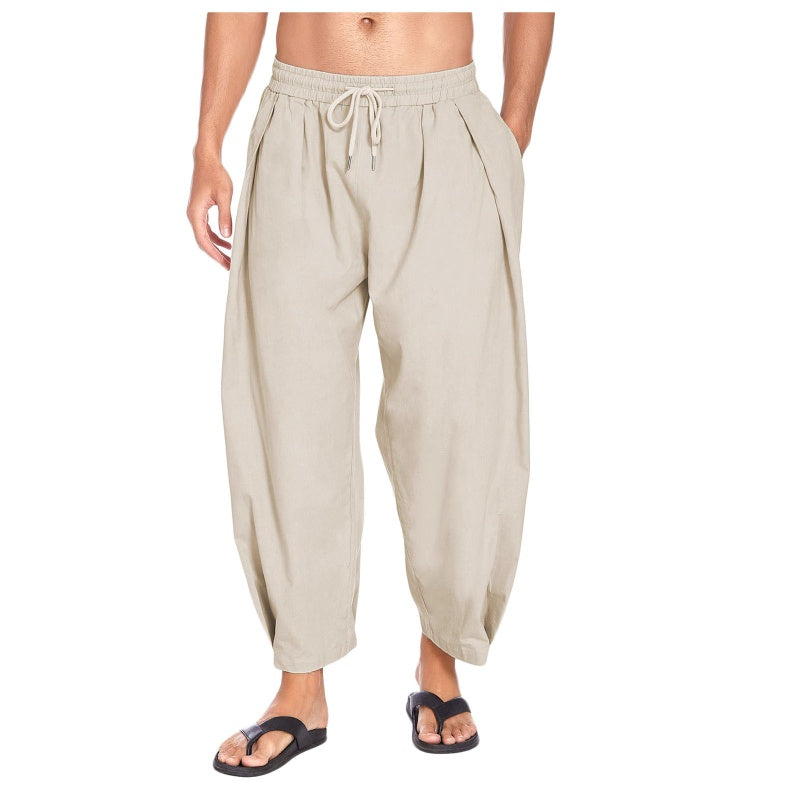 Pantalones casuales de hombre de corte holgado con cordón ajustable.