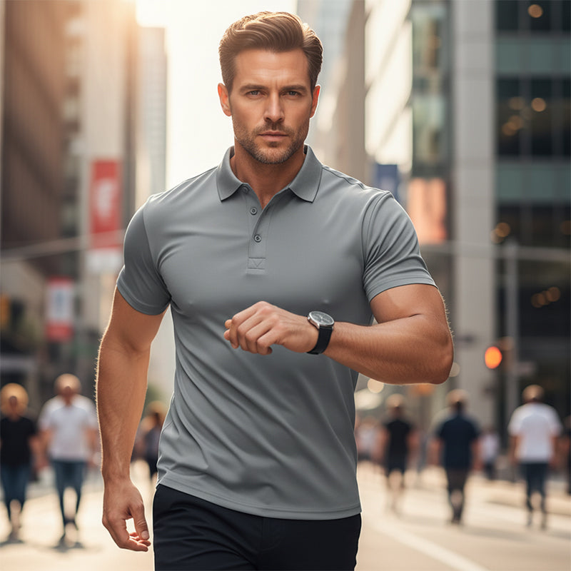 Playera con Cuello Camisero para Hombre de Manga Corta y Secado Rápido