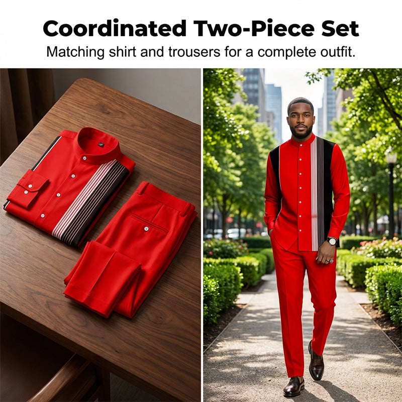 👔 Conjunto de 2 piezas: camisa a rayas y pantalón para hombre✨ Estilo sin esfuerzo ✅