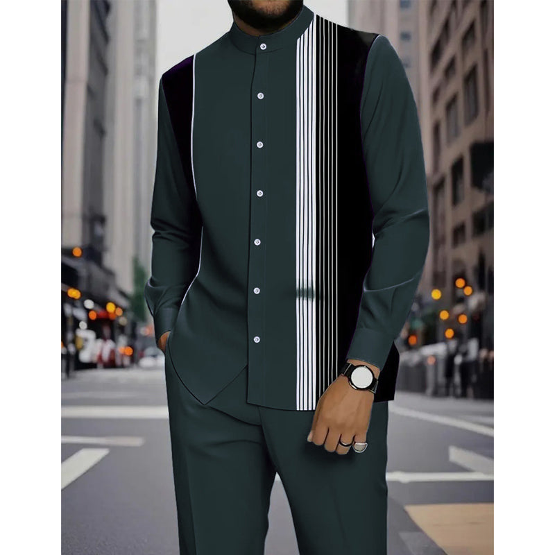👔 Conjunto de 2 piezas: camisa a rayas y pantalón para hombre✨ Estilo sin esfuerzo ✅