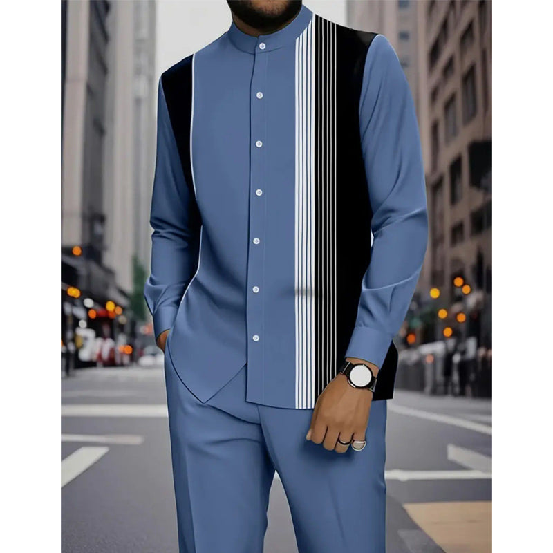 👔 Conjunto de 2 piezas: camisa a rayas y pantalón para hombre✨ Estilo sin esfuerzo ✅