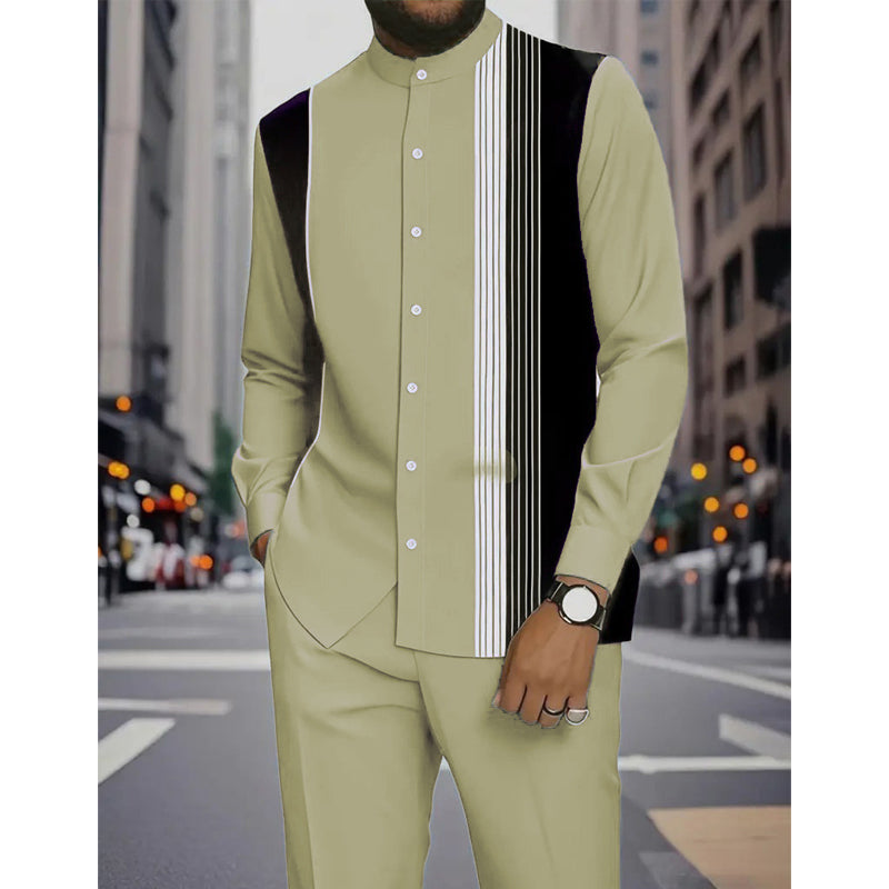 👔 Conjunto de 2 piezas: camisa a rayas y pantalón para hombre✨ Estilo sin esfuerzo ✅