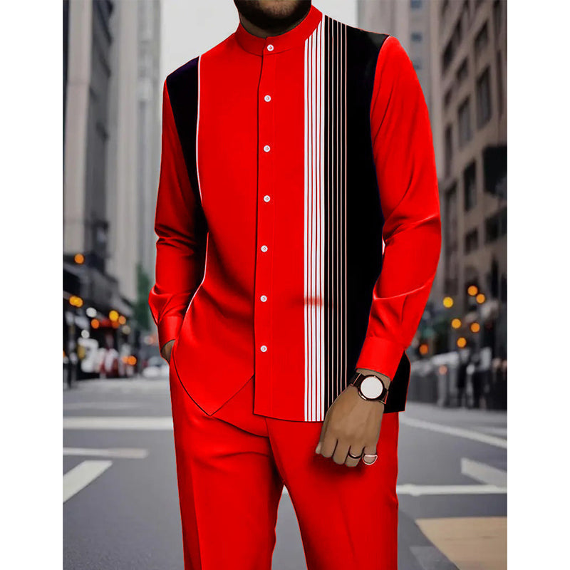 👔 Conjunto de 2 piezas: camisa a rayas y pantalón para hombre✨ Estilo sin esfuerzo ✅