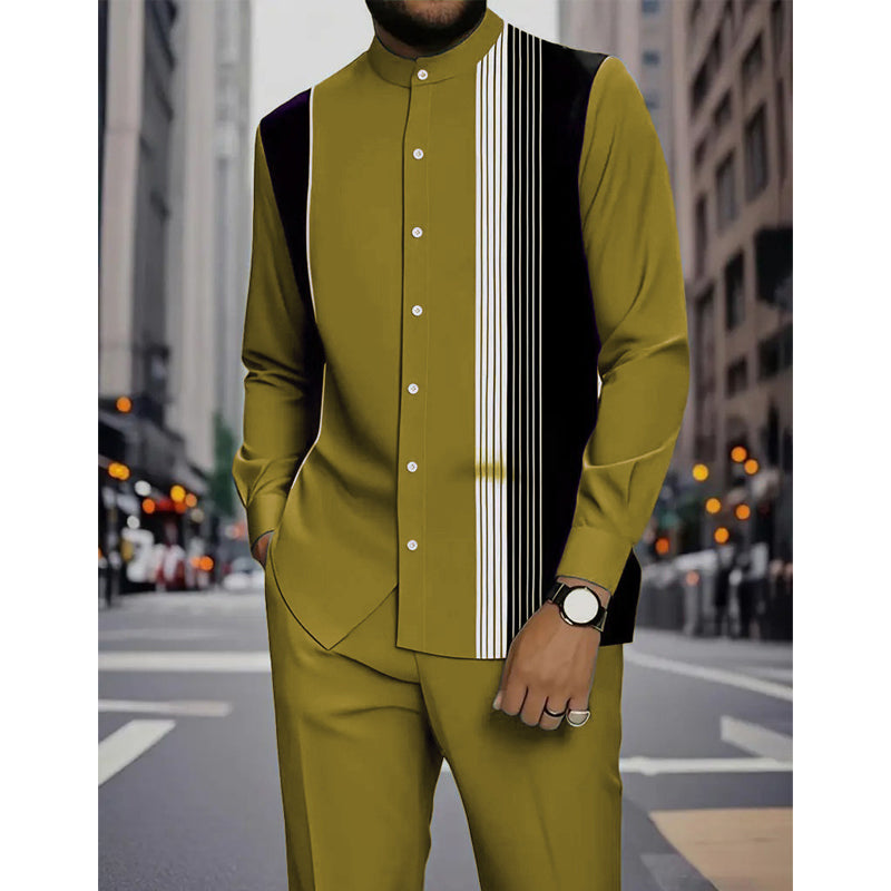 👔 Conjunto de 2 piezas: camisa a rayas y pantalón para hombre✨ Estilo sin esfuerzo ✅