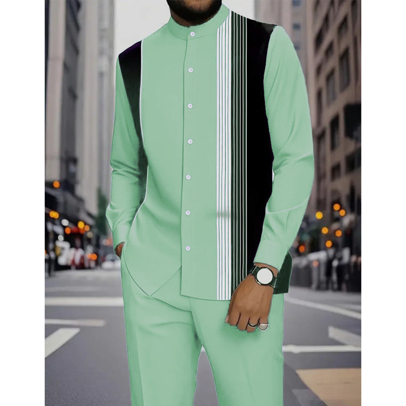 👔 Conjunto de 2 piezas: camisa a rayas y pantalón para hombre✨ Estilo sin esfuerzo ✅