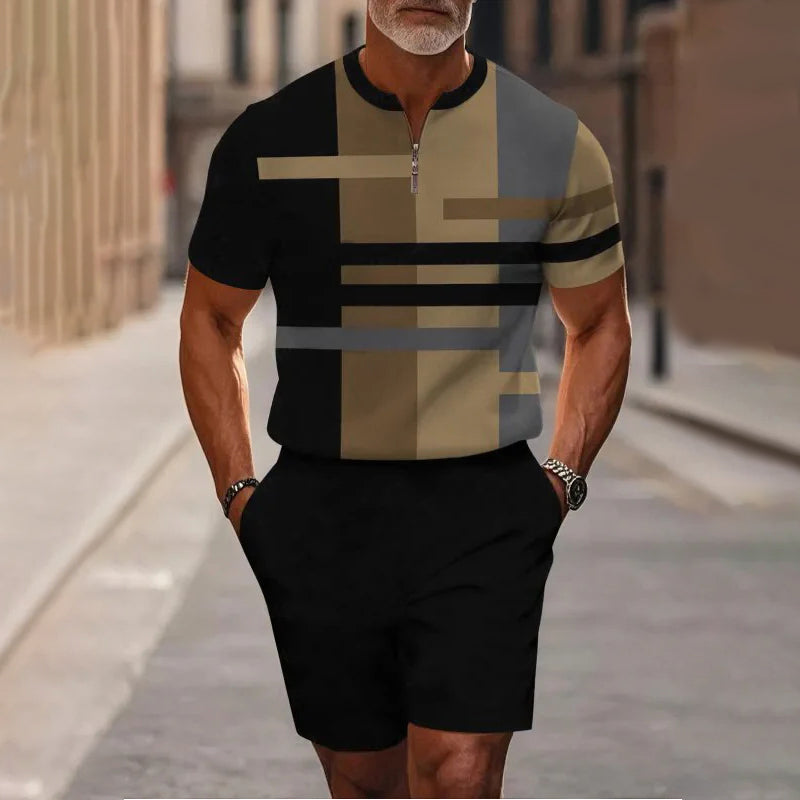 Set de camiseta y pantalones cortos con cremallera cuarta de hombre