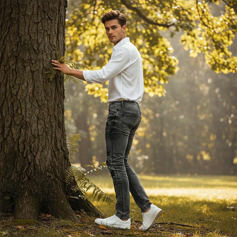 Jeans ajustados desgastados para hombre