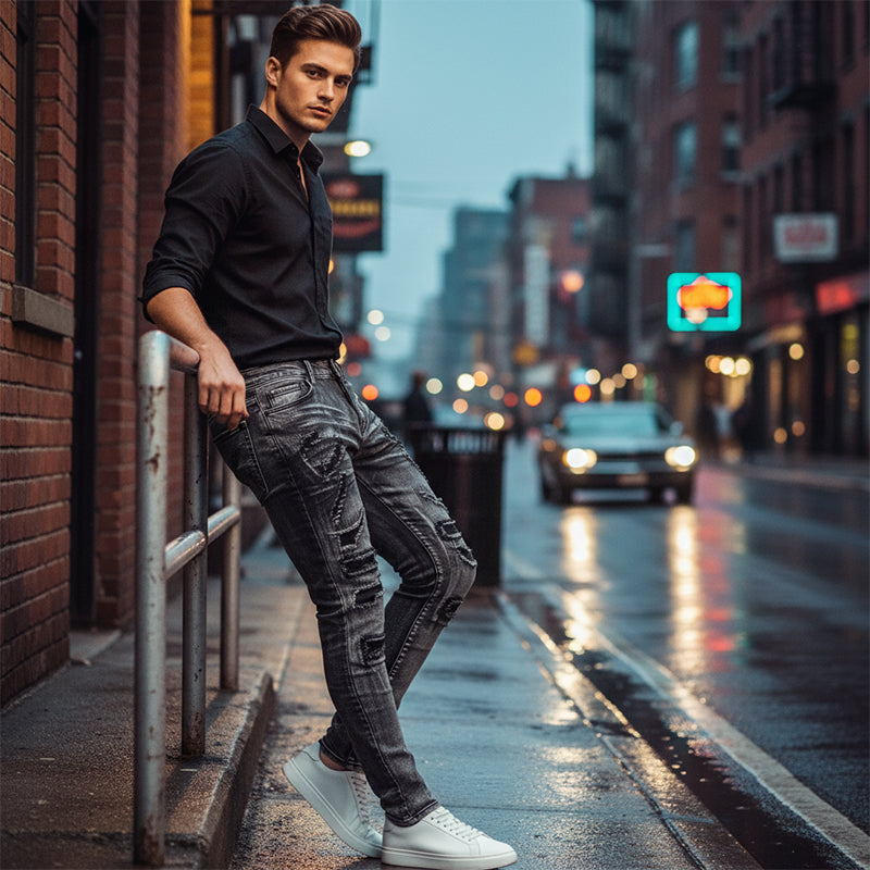 Jeans ajustados desgastados para hombre