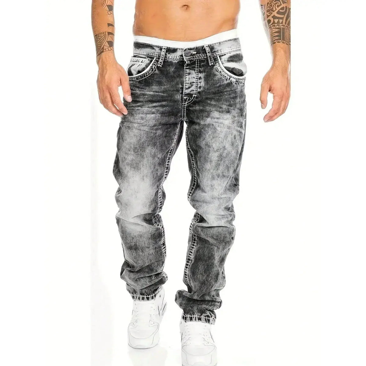 Vaqueros vaqueros elásticos creativos de moda masculina, estilo minimalista adecuado para el verano, estilo emo