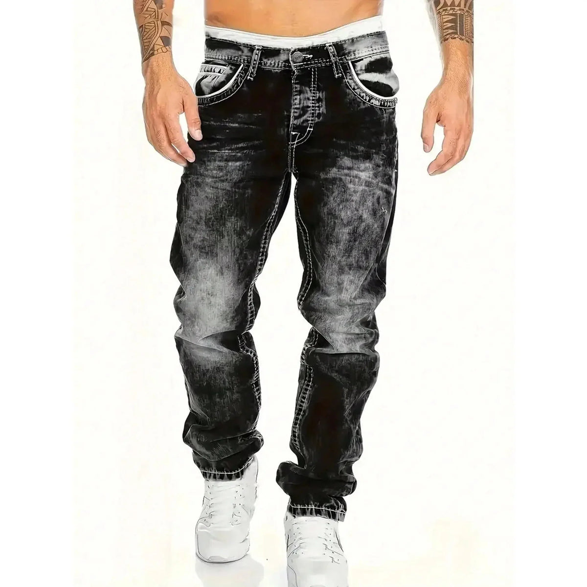 Vaqueros vaqueros elásticos creativos de moda masculina, estilo minimalista adecuado para el verano, estilo emo