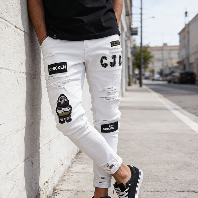 🔥 ¡50% DE DESCUENTO AHORA! 👖 Vaqueros ajustados rotos para hombre – Diseño con parches modernos y denim resistente 🎨👟