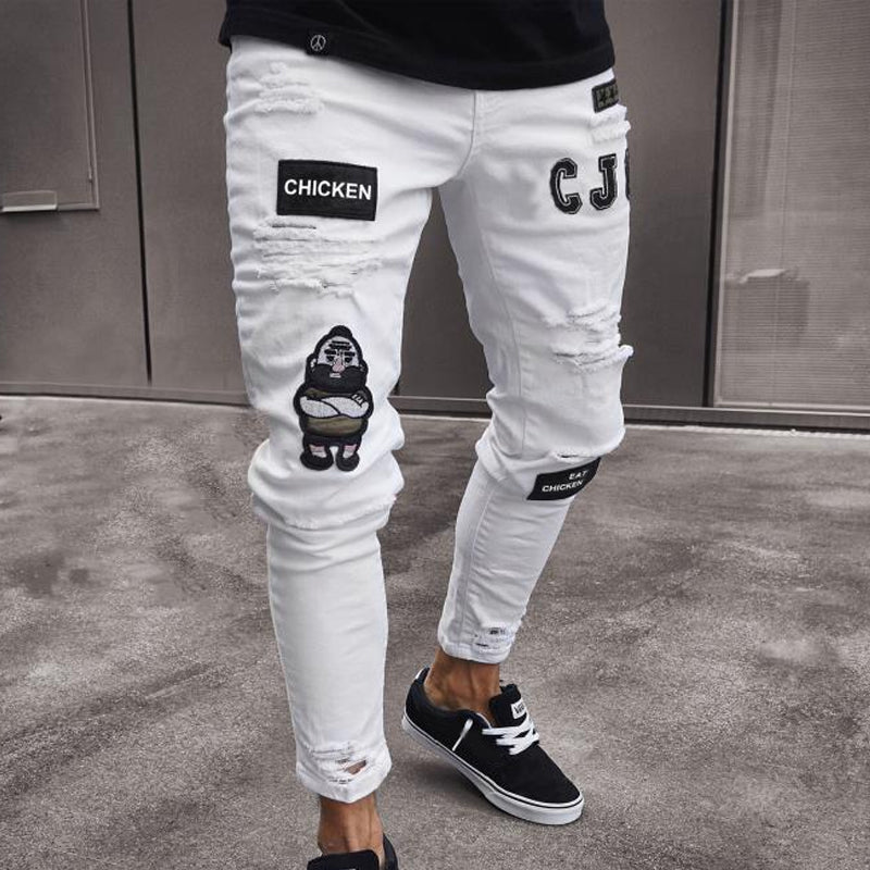 🔥 ¡50% DE DESCUENTO AHORA! 👖 Vaqueros ajustados rotos para hombre – Diseño con parches modernos y denim resistente 🎨👟