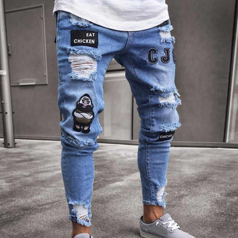 🔥 ¡50% DE DESCUENTO AHORA! 👖 Vaqueros ajustados rotos para hombre – Diseño con parches modernos y denim resistente 🎨👟