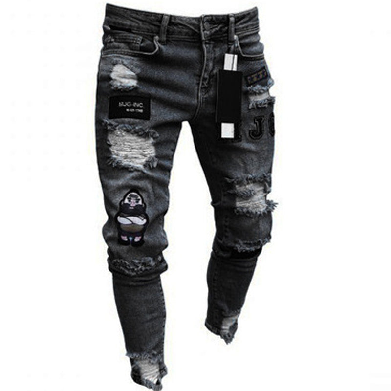🔥 ¡50% DE DESCUENTO AHORA! 👖 Vaqueros ajustados rotos para hombre – Diseño con parches modernos y denim resistente 🎨👟