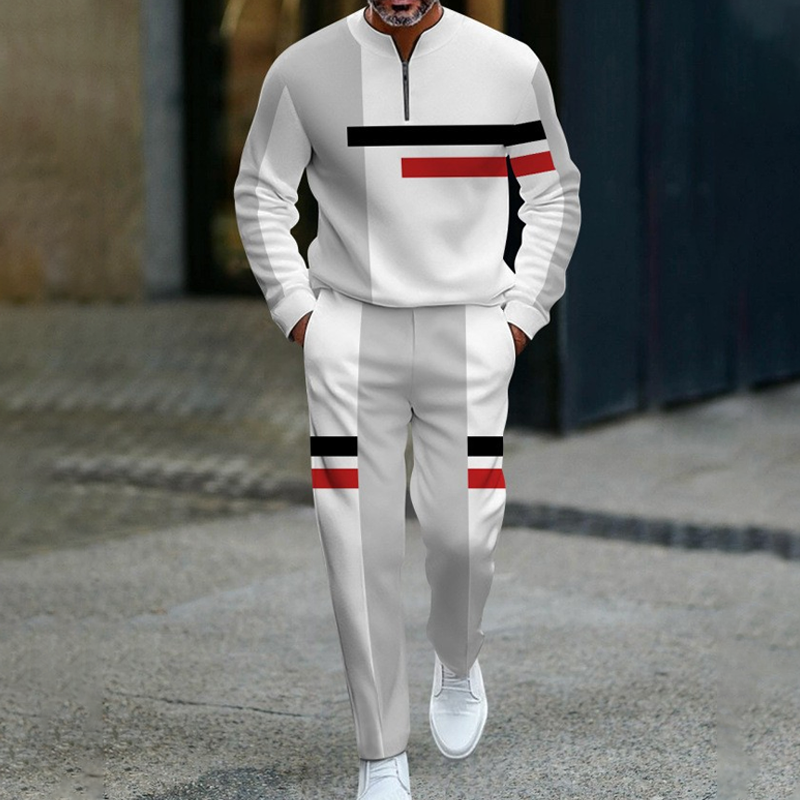 Conjunto de chándal de bloques de color con cremallera media para hombre