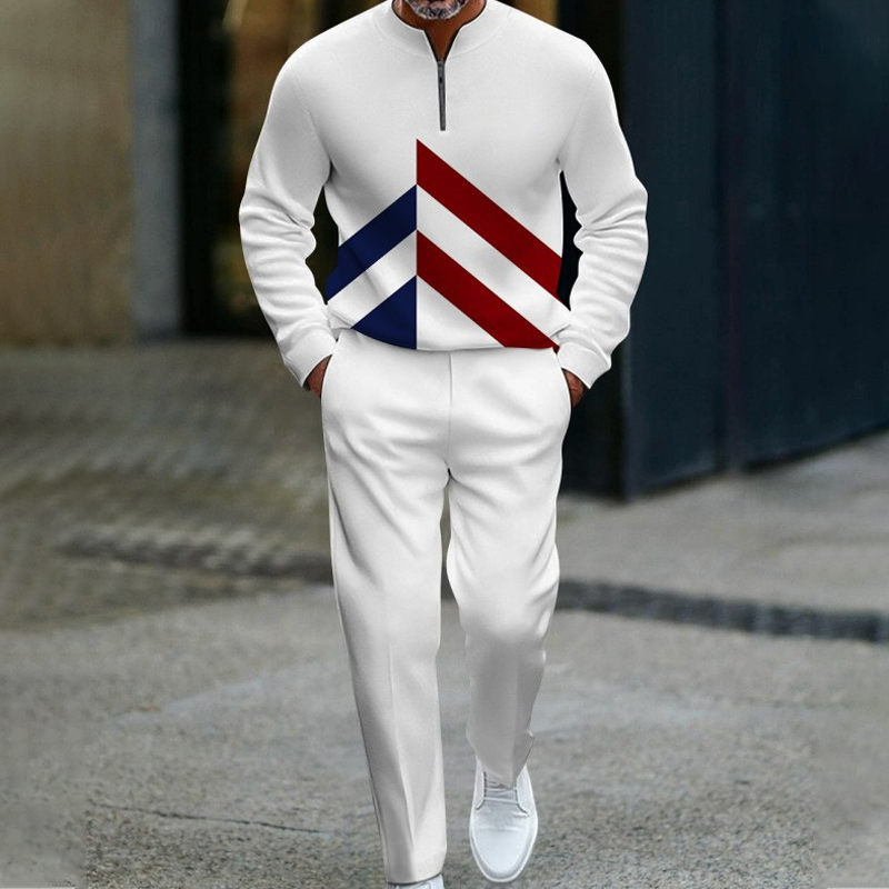 Conjunto de chándal de bloques de color con cremallera media para hombre