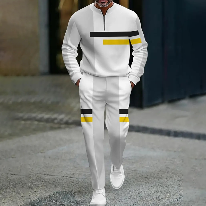 Conjunto de chándal de bloques de color con cremallera media para hombre