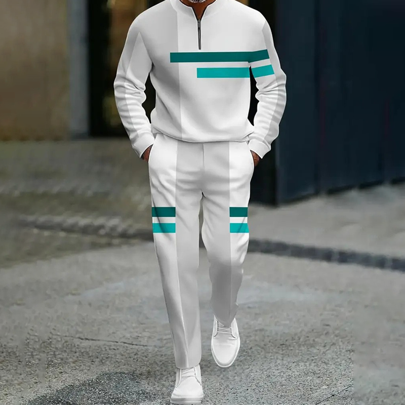 Conjunto de chándal de bloques de color con cremallera media para hombre