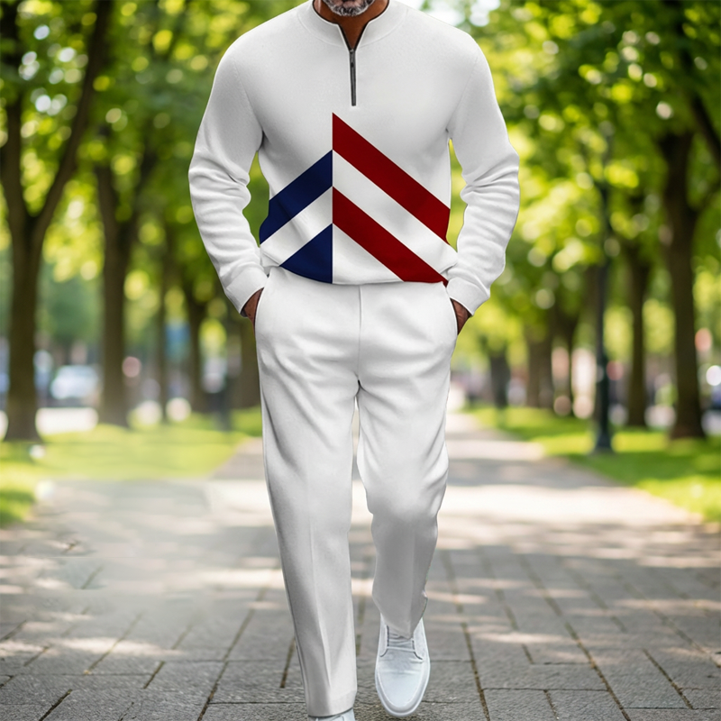 Conjunto de chándal de bloques de color con cremallera media para hombre