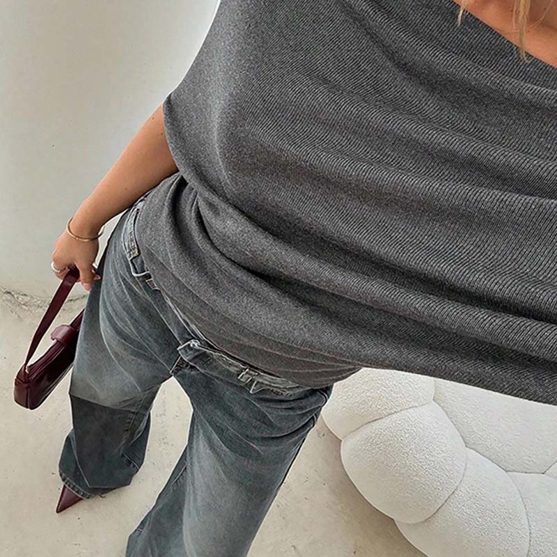 👚 Top asimétrico de manga murciélago con hombros descubiertos para mujer: elegancia dramática y comodidad suave 🦇✨