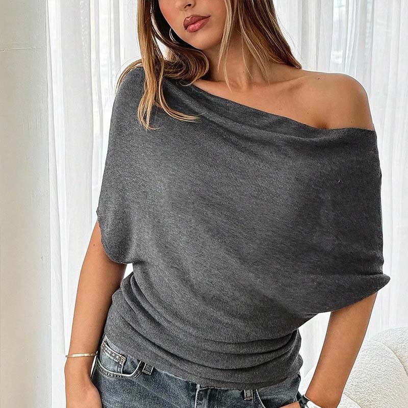 👚 Top asimétrico de manga murciélago con hombros descubiertos para mujer: elegancia dramática y comodidad suave 🦇✨