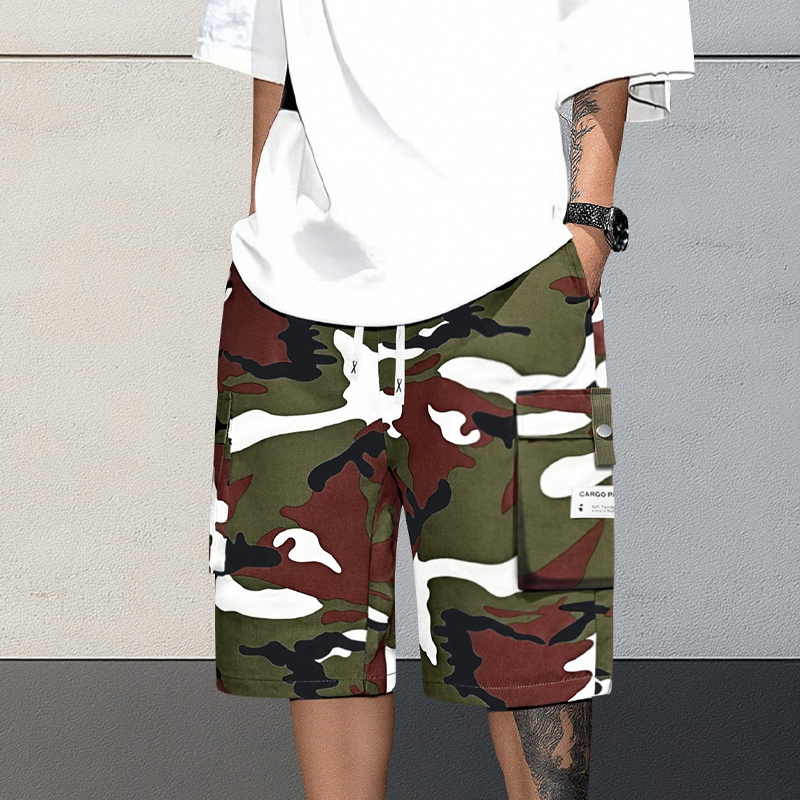🔥Nueva llegada en oferta🔥 Pantalones Cortos Cargo Camuflaje para Hombre con Cintura de Cordón