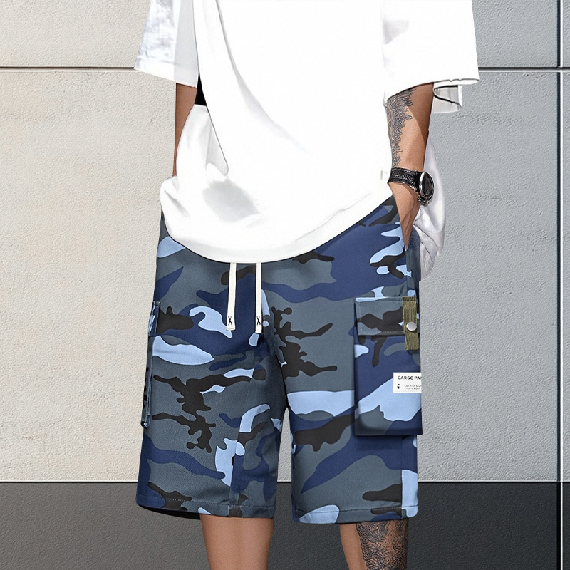 🔥Nueva llegada en oferta🔥 Pantalones Cortos Cargo Camuflaje para Hombre con Cintura de Cordón