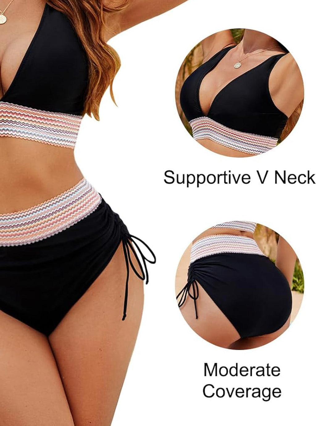 Conjunto de Bikini de Cintura Alta con Bloques de Color Y Control de Abdomen