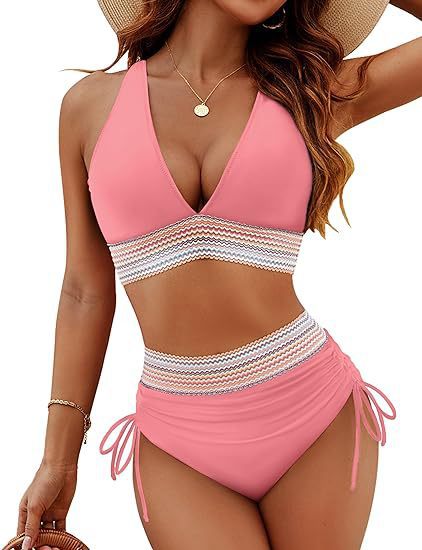 Conjunto de Bikini de Cintura Alta con Bloques de Color Y Control de Abdomen