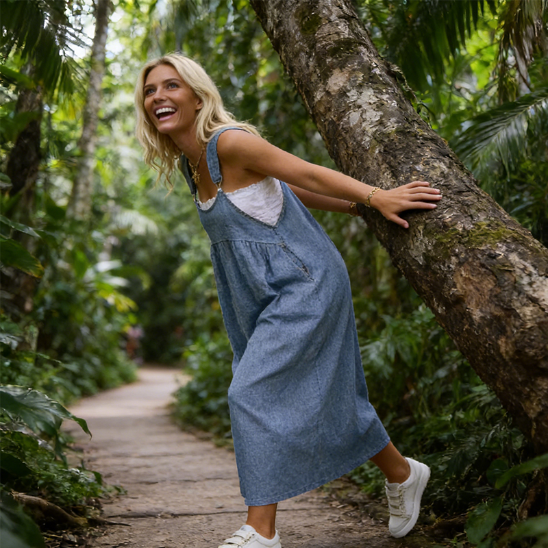👗 ¡AHORA CON UN 50 % DE DESCUENTO! 🌸Vestido tipo mono holgado informal para mujer: corte holgado, bolsillos laterales y tejido transpirable ✨