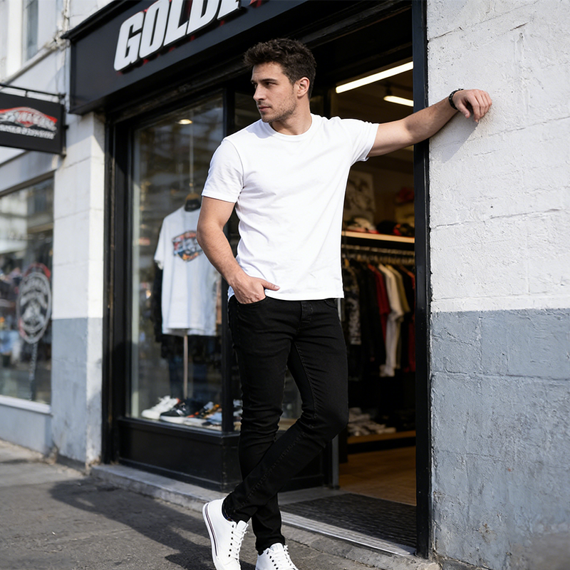Pantalones vaqueros ajustados de mezclilla elástica para hombre