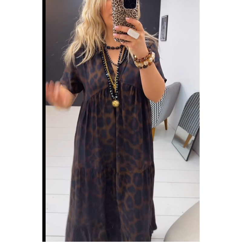 ⏰ ¡Oferta Limitada 50% OFF! 👗 Vestido Largo de Mujer con Escote en V y Estampado de Leopardo – Elegancia y Comodidad Todo el Día 🐆✨