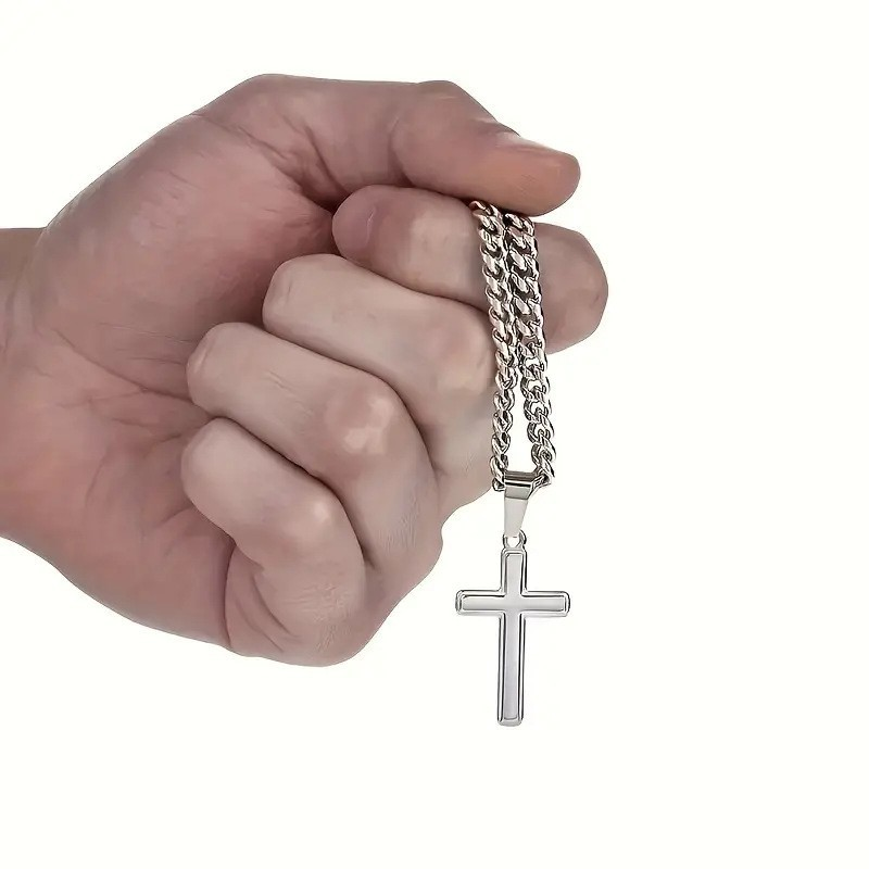 ⛓️ ¡50% DE DESCUENTO AHORA! ✝️ Colgante con cruz de acero inoxidable para hombre – Caja atemporal de símbolos, materiales duraderos y lista 🎁 para regalar