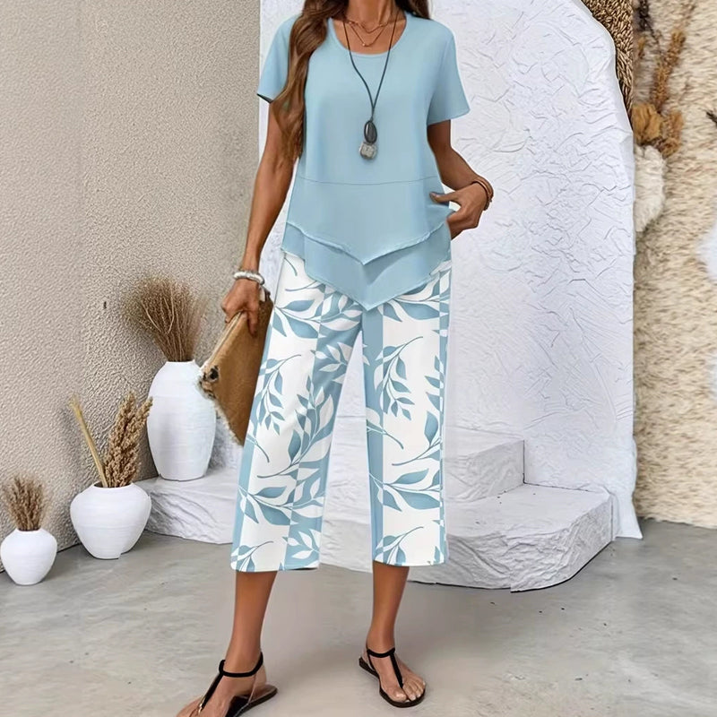 ⏰🔥 ¡50% DE DESCUENTO POR TIEMPO LIMITADO! 💙 Conjunto Casual de Mujer – Túnica en Capas y Pantalones Anchos para Máxima Comodidad ✨👖