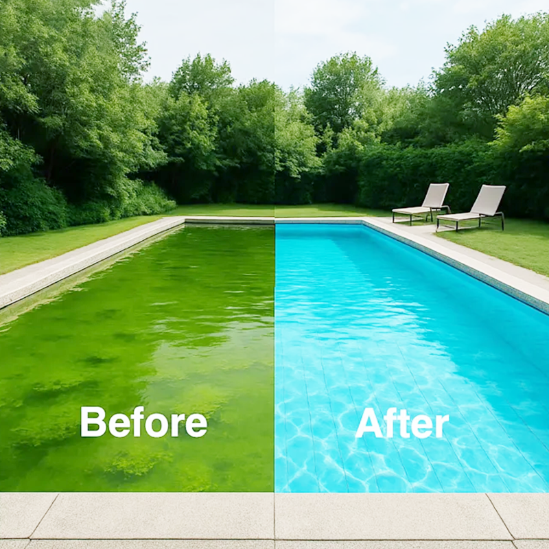 💧 Líquido purificador para piscinas: ¡Agua cristalina, sin complicaciones! ✨ Dile adiós al agua verde y a los químicos agresivos: solo agua pura y fresca en cada baño. 🏊‍♂️💙