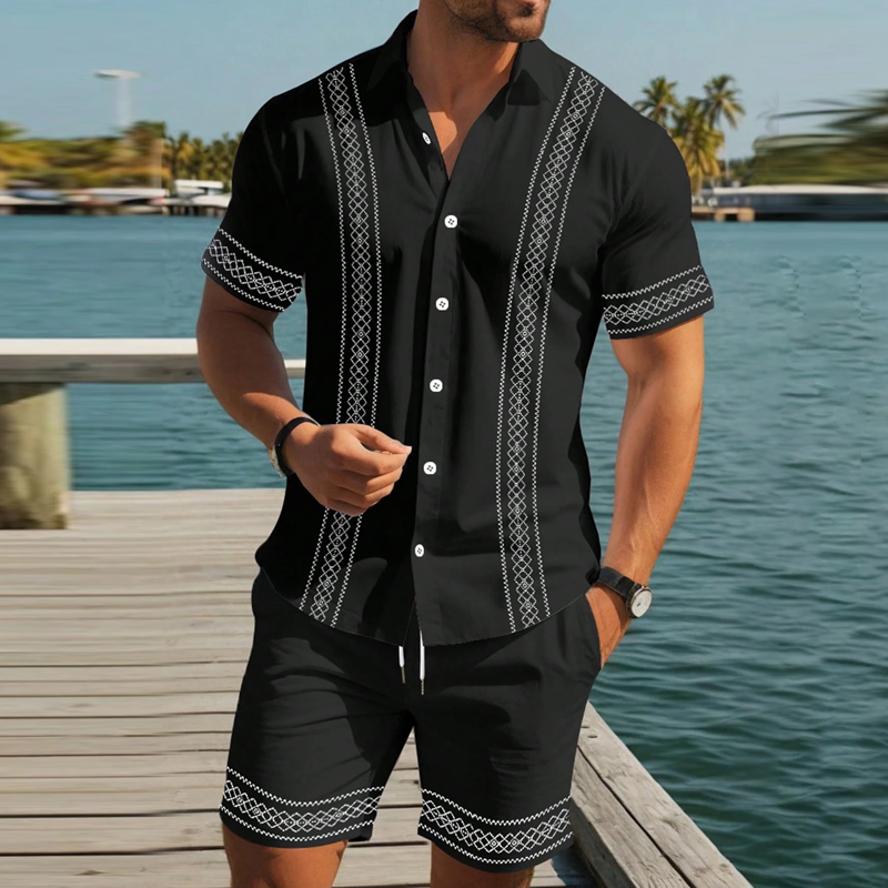 Set de camiseta y pantalones cortos de manga corta con estampado floral masculino