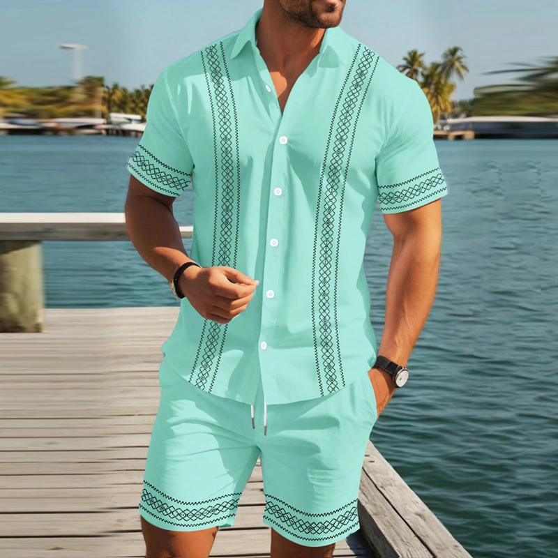 Set de camiseta y pantalones cortos de manga corta con estampado floral masculino