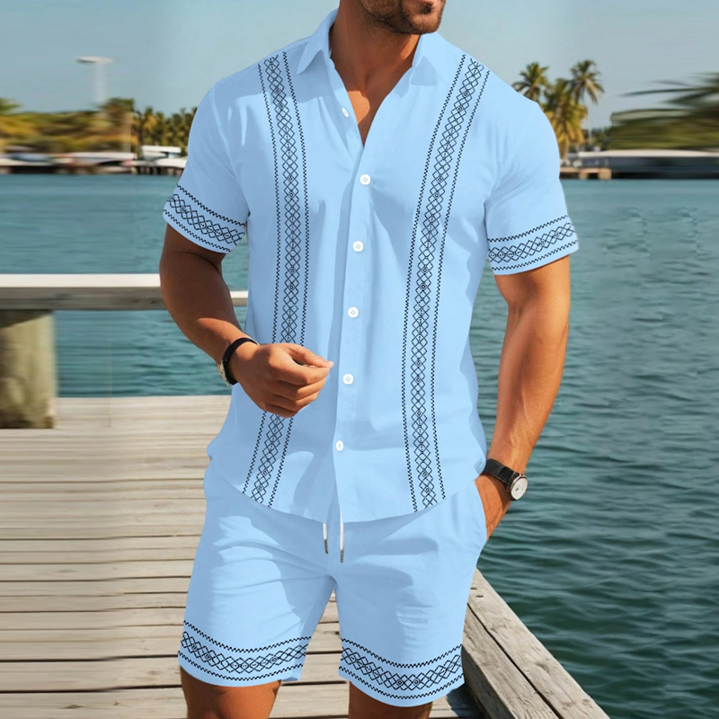Set de camiseta y pantalones cortos de manga corta con estampado floral masculino