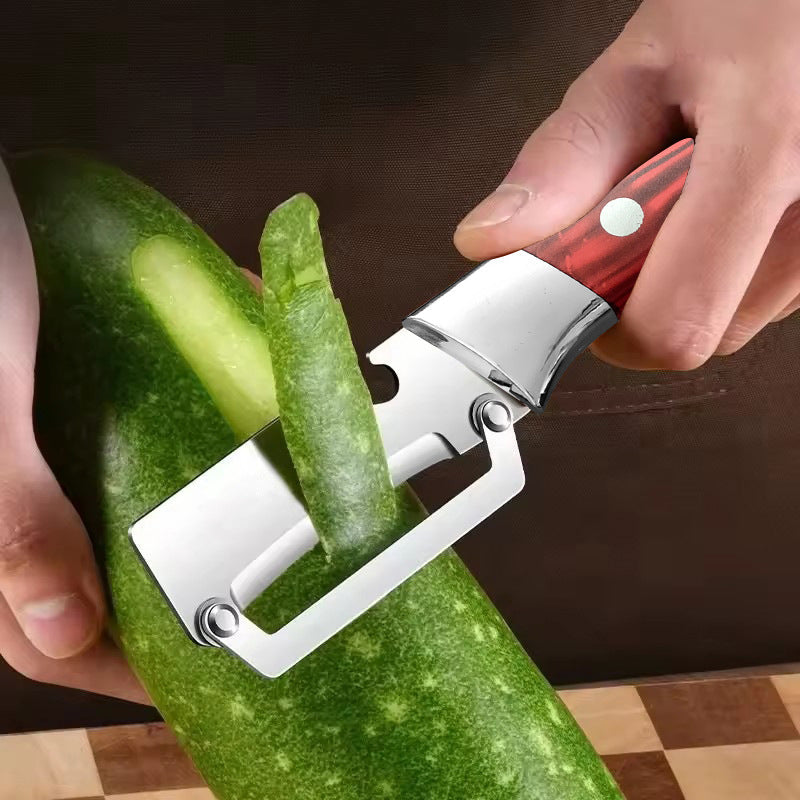 ⏰🔥 ¡50% DE DESCUENTO POR TIEMPO LIMITADO! 🔪 Pelador Multifunción de Acero Inoxidable – Hoja Afilada y Abrebotellas Incluido ✨🥒