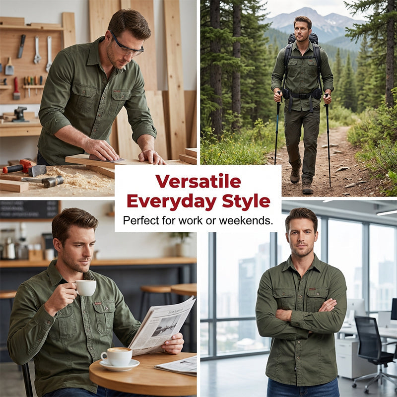 ⏰🔥 ¡50% DE DESCUENTO POR TIEMPO LIMITADO! 👔 Camisa de Trabajo de Algodón – Cómoda, Duradera y Perfecta para Hombres ✨💪