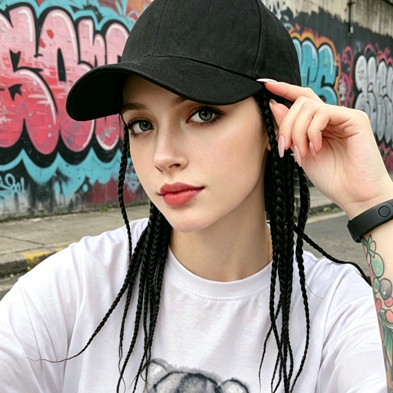 Gorra de béisbol con trenzas integradas