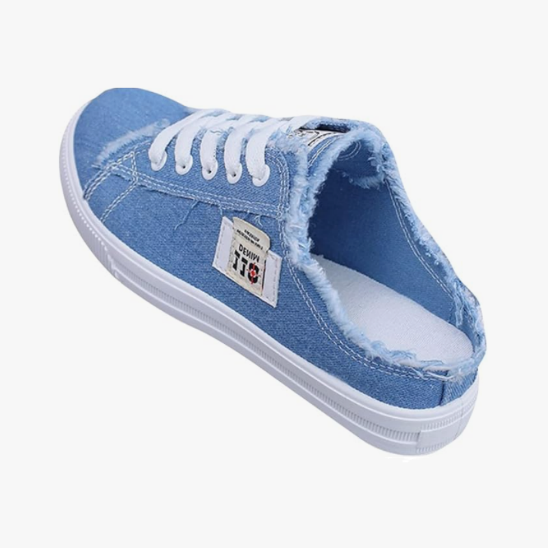 👡 ¡OFERTA POR TIEMPO LIMITADO 50% DE DESCUENTO! 🌀 Zapatillas Mule de Mezclilla para Mujer – Diseño Sin Talón, Bordes Deshilachados, Suela Plana y Estilo Casual Versátil ✨