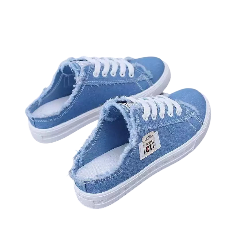 👡 ¡OFERTA POR TIEMPO LIMITADO 50% DE DESCUENTO! 🌀 Zapatillas Mule de Mezclilla para Mujer – Diseño Sin Talón, Bordes Deshilachados, Suela Plana y Estilo Casual Versátil ✨