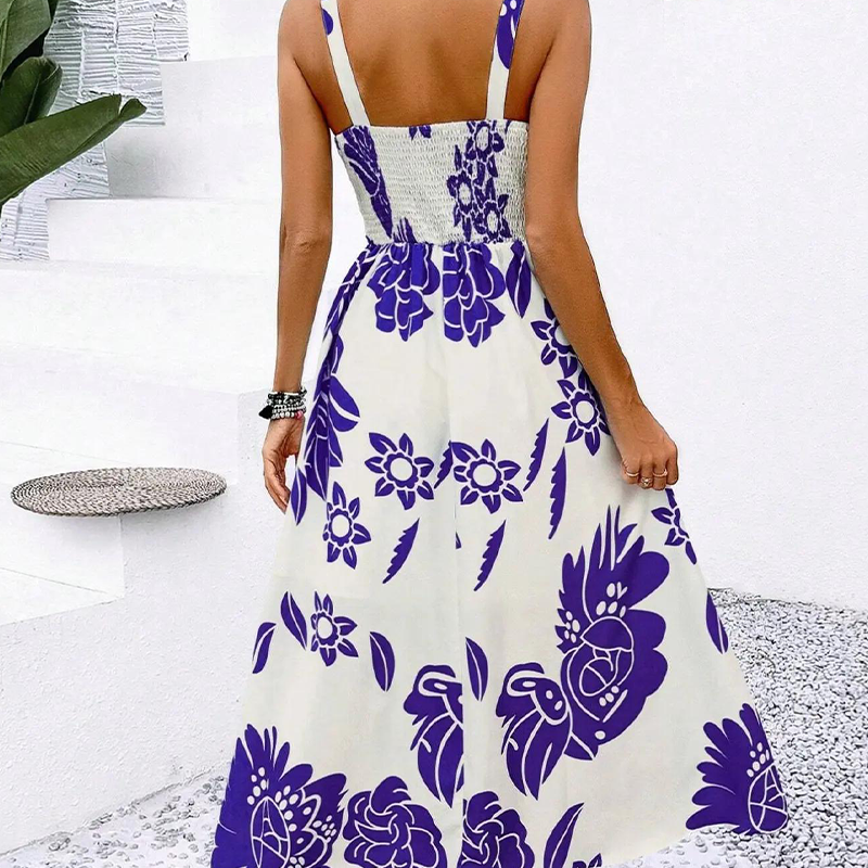 🌺 ¡TIEMPO LIMITADO 50% DE DESCUENTO! 👗 Vestido floral de tirantes finos para mujer – Espalda smocked, línea en A, ligero 🌼