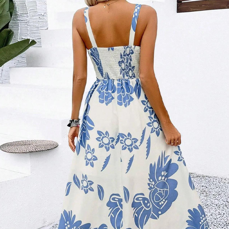 🌺 ¡TIEMPO LIMITADO 50% DE DESCUENTO! 👗 Vestido floral de tirantes finos para mujer – Espalda smocked, línea en A, ligero 🌼