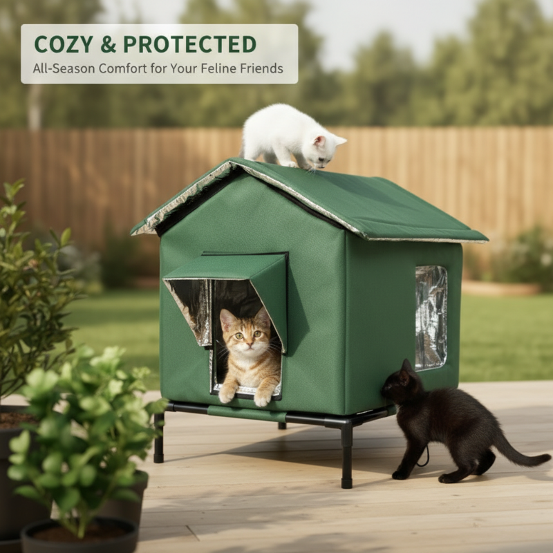 ⏳Oferta por tiempo limitado⏰Casita elevada para gatos de exterior, resistente a la intemperie: impermeable, aislada y plegable 🌧️
